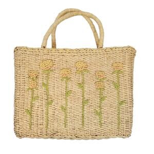 Boho Cottagecore Corn Husk Straw Flower Bag